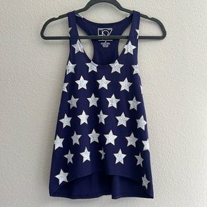 FRZ RACER BACK TANK TOP NAVY BLUE WITH WHITE GOLD TRIMMED STAR EMBELISHMENT